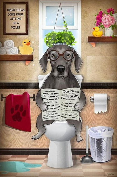 Diamond Painting Weimaraner op toilet met Ronde steentjes 100x70cm - Beste Kwaliteit